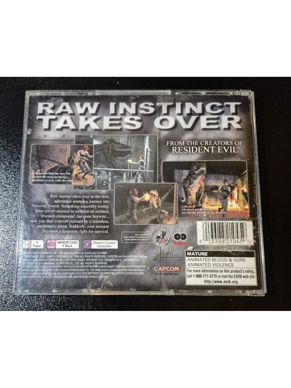 Dino Crisis (Sony PlayStation 1, 1999) Disc & Box No Insert Tested